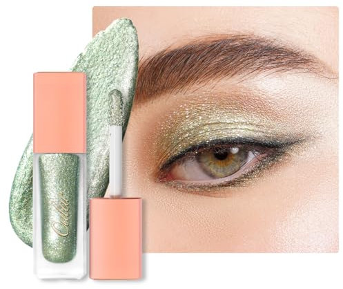 Oulac Ombretto Glitter Verde-Eyeliner Liquido Metallico con Riflessi Brillanti,Sfumabile e Senza Pieghe| Ombretto Liquido Glitterato Trucco Occhi| Vegan＆Cruelty-Free, 6.8g (19)