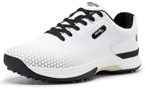 FitVille Mens Golf Shoes Extra Wide Fit Trainers, White-Black, 10 Wide