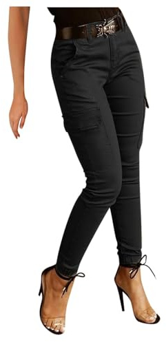 Cargobyxor dam, hög midja, cargobyxor, skinny fit, arbetsbyxor, stretch, cargoleggings, byxor med fickor, skinny byxor, gummilinning, sidofickor, flickor, sportleggings, cargo, motorcykelbyxor,