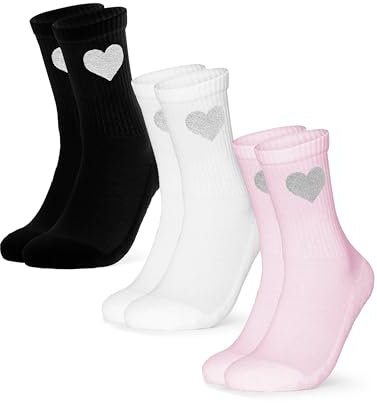 Occulto Damen Herz Tennis Socken 3er Pack (Modell: Venus), Sport Socken Grün Pink Blau 39-42