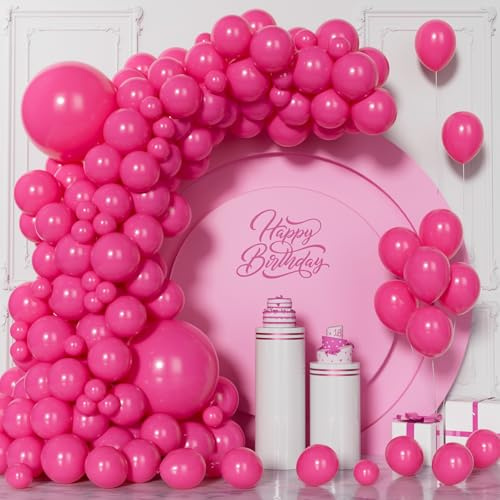 Unisun Ballons Rose Vif, 130 Pièces Ballons Roses Foncé Mat Kit Guirlande, 5/10/12/18 Pouces Ballon Rouge pour Femmes Filles Mariage Mariage Fête d'anniversaire Saint Valentin Octobre Rose Décorations