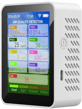 WiFi Multifunctional Air Quality Meter Household HCHO TVOC Carbon Monoxide CO2 PM2.5 PM10 Tester Portable Temperature Humidity Detector 2.8-inch TFT Display with Alarm Function