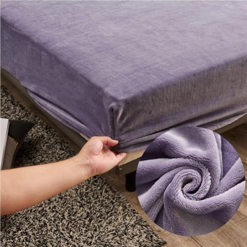 Samt Spannbettlaken 120x200 cm Warm Winter Frottee Spannbetttücher, Highdi Microfleece Flausch Lila Spannbetttuch 120 x 200 Boxspringbett Bettlaken für Hohe Matratze Steghöhe 25-30cm