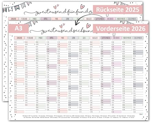 Timr Väggkalender 2025 inkl. 2026 motiv konfetti – DIN A3-kalender 12 månader I båda sidor I tr289