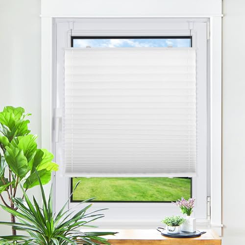 Homland Plissee ohne Bohren Klemmfix Weiß B120 x H130 cm, Plissees für Fenster und Tür, Jalousie Easyfix Plisseerollo mit Klemmträger Sonnenschutz und Sichtschutz lichtdurchlässig Rollo