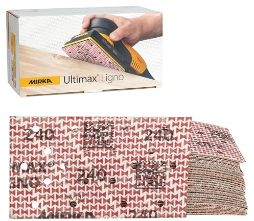 Mirka - finslipspapper - Ultimax Ligno 81x133 mm - kardborre P240 | Dammreducerande finslipspapper med Multifit-hålning för professionell slipning på excenterslipmaskiner och svängslipmaskiner