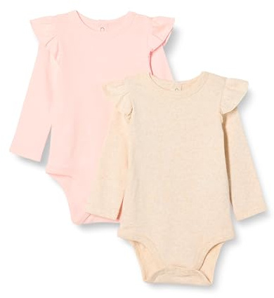 Amazon Essentials Veste à Volants et à Manches Longues Bébé fille, Lot de 2, Avoine Chiné/Rose Pâle, 24 mois