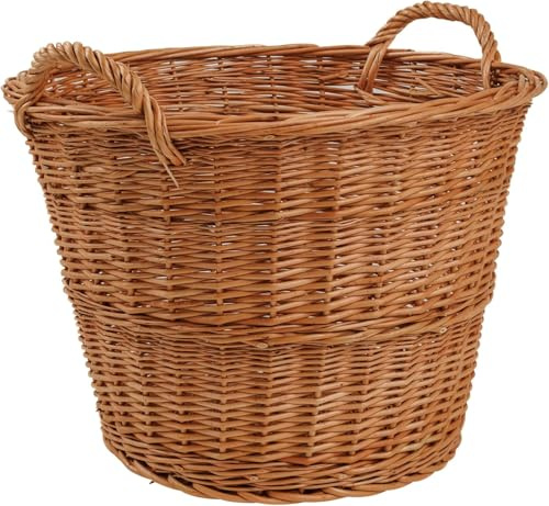 BOGATECO Panier en osier avec poignées rondes - 30/40 x 30 cm de hauteur - Tissé à la main - Panier à bois de chauffage