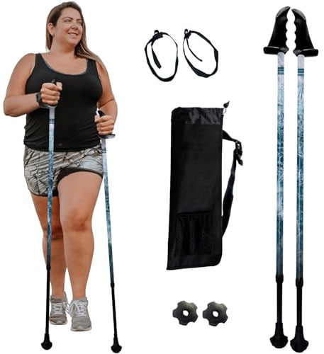 York Nordic Big and Tall Motivator Walking Poles for Balance and Rehab - 2 Pieces - Strong Push Button Locks, Detachable Rubber Feet, Travel Bag - for Heights 4' up to 7' feet and Weights up to 500lbs