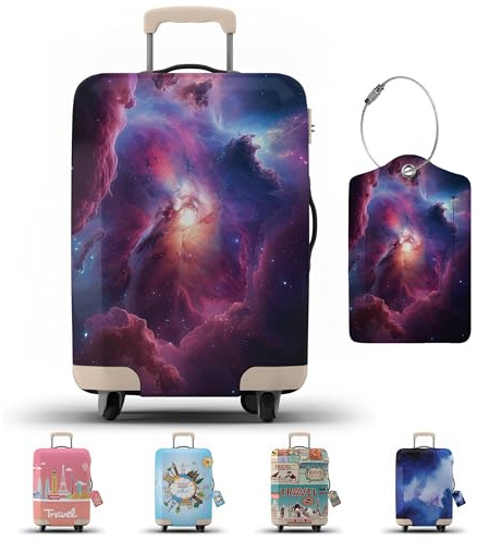 Suitcase Cover with Luggage Tag, Suitcase Protector Cover with Zipper | Luggage Protector, Luggage Cover Protection (Purple Nebula, XL)