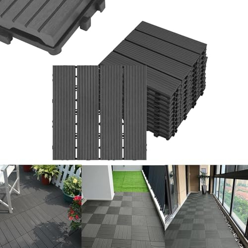 ACXIN WPC terrassplattor terrassplattor kakel i träutseende plastplattor terrassplattor klickplattor balkongplattor, kan skäras till, för trädgård/balkong/terrass (33, antracit, 30 x 30)