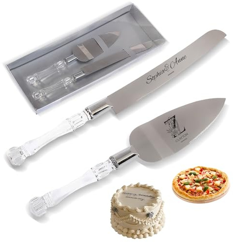 WERWAES Juego de Cuchillo y Espátula para Pasteles Personalizable, Set de Cortar Pasteles en Acero Inoxidable con Estuche Regalo Ideal como Detalle de Boda, Cumpleaños o Aniversario
