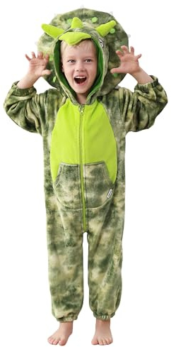 LOLANTA Triceratops Dinosaur Kostym, Pojke Romper med Huva (6-7 år, Kamouflage)