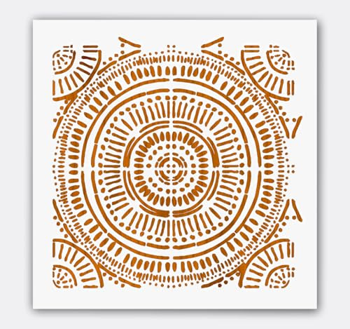 Boho Wall Stencil for Faux Tile Effect 12x12 Inch – Reusable 10mil Mylar Template for Painting Concrete Floors, Patios, Paths and Rustic Home Decor Projects