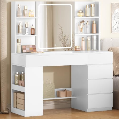 Hzuaneri Dressing Table with Large HD Mirror, Vanity Desk with 5 Drawers
