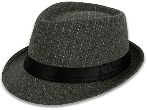 Simplicity Fedora Hats for Women Unisex Structured Gangster Trilby Felt Pinstripe Fedora Hats for Men, Grey