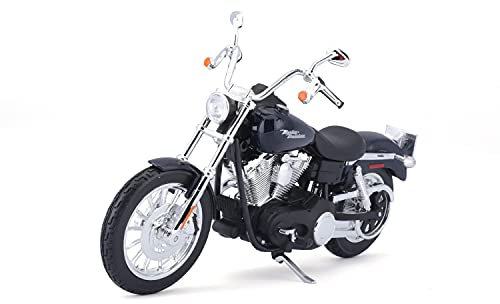 Maisto Harley-Davidson FXDBI Dyna Street Bob ´06: Motorradmodell 1:12, mit Lenkung, beweglichem Ständer und frei rollenden Rädern, 17 cm, blau (532325)