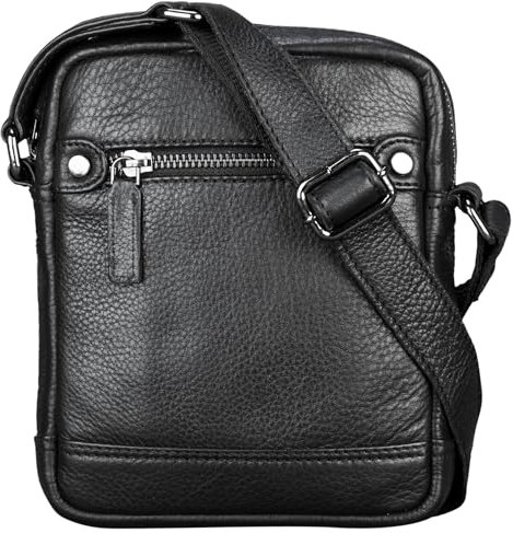 STILORD 'Pepe' Vintage Schultertasche Herren Leder klein Umhängetasche für Männer kompakte Cross Body Bag mit Schultergurt und Reißverschluss aus echtem Leder, Farbe:schwarz