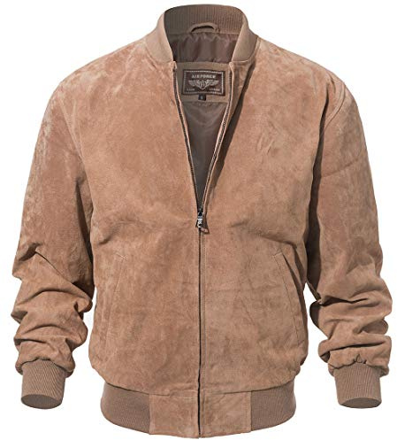 FLAVOUR Blouson aviateur de baseball en cuir pour homme Vintage Daim Peau de porc (L, Cognac)