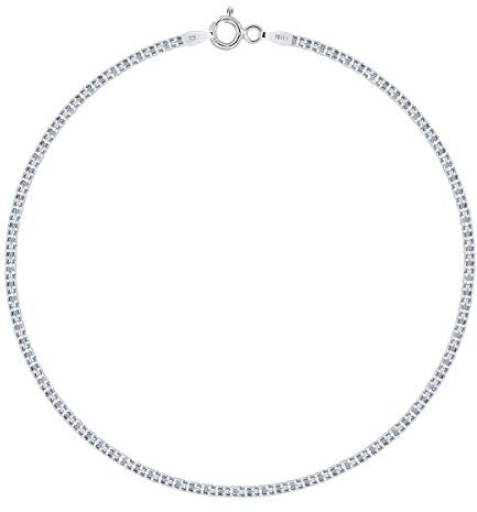 PLANETYS - Bismarck kette Diamantiert Knöchelkette Fußkettchen 925 Sterling Silber rhodiniert 1.8 mm Breite Längen: 25 cm