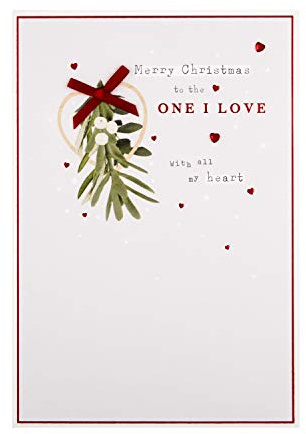 Hallmark Christmas Card, One I Love Christmas Card, With Red Foil Details, Red Hearts, Red