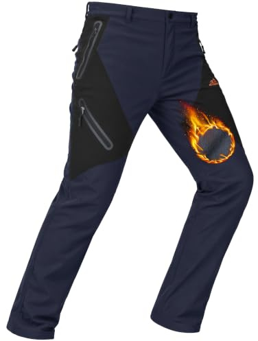 TACVASEN Men's Fleece Lined Hiking Trousers Waterproof Thermal Work Navy 36