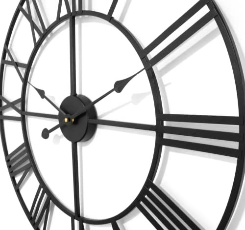 Technoline Metall-Wanduhr 60cm,XXL, Vintage Wanduhr mit römischen Ziffern,extra leises Uhrwerk,Designer Wanduhr,für Schlafzimmer,Wohnzimmer,Küche,Halle,Lobby Metall,schwarz,WT1615