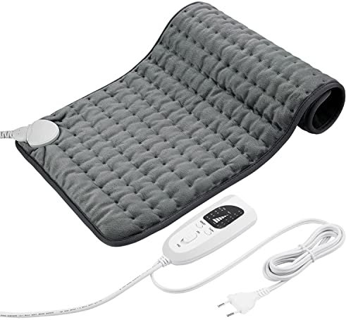 Termoforo Elettrico,Termoforo per schiena, collo, spalle e addome con spegnimento automatico, flanella morbida (Grigio Scuro, 30x60cm)
