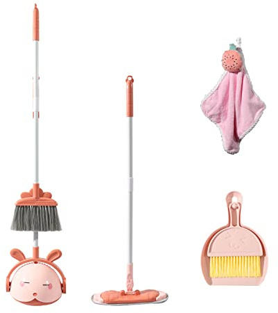 Midoneat Kids Cleaning Toy Set, Mini Child Broom, Mop and Dustpan, Little Housekeeping Helper Set ,Pretend Home Cleaning Play Set for Toddler Age 1-5,6pcs (Pink)