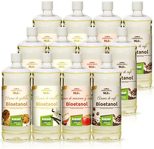 KieselGreen Bioetanol 12 x 1 litro con Fragancia para Chimenea de Etanol, Muchas Variedades – Bioalcohol como Fragancia de Ambiente – Estufas de Bioetanol, Biochimenea Etanol, Ethanol (M2)