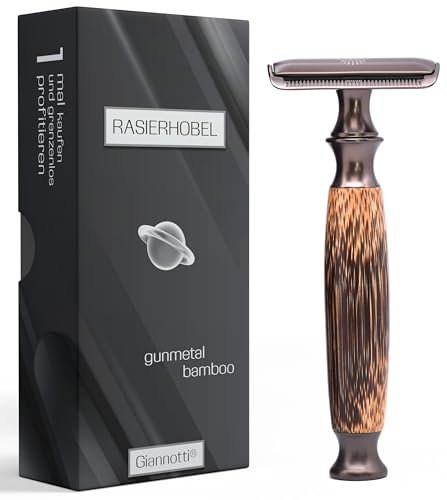 GIANNOTTI® Rasierhobel Set für Damen & Herren inkl. 5 Doppelklingen | Plastikfreier Rasierer | Zero Waste (gunmetal bamboo)