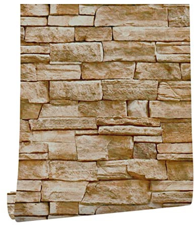 jackfru Wallpaper 40cm x 600cm 3D Vintage Stone Brick Paper Self-Adhesive Wall Paper Waterproof Wall Decor for Living Room, Kitchen, Bathroom, Balcony, Bedroom, Back of Counter (Vintage Color 4)