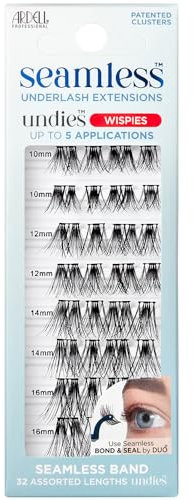 Ardell Seamless Undies Underlash Eyelash Extensions Refill, Wispies Lash Cluster Kit, Wispy & Crisscrossing, Up to 5 Applications, Assorted Eyelash Lengths, 32 Knot-Free Clusters