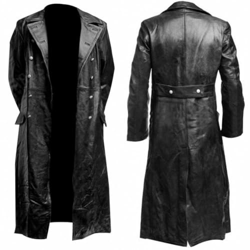 MERCH ATTIRE Cappotto in pelle per ufficiale militare tedesco della Seconda guerra mondiale | Trench coat vintage uniforme, XXXXL