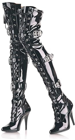 Pradize Overknee-Stiefel mit Absätzen für Stripperinnen (Schwarz, EU-43)
