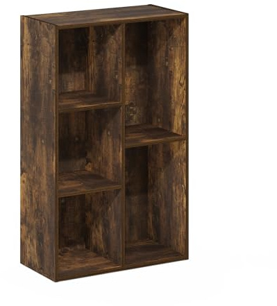 Furinno LUDER Book Shelf, 5-Cube Bookshelf, Bookcase with Open Shelf, Tool Free Assembly, 9.4 x 19.7 x 31.5, for Living Room, Bedroom, Home Office, Amber PINE