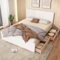 Zravenna Bett 160x200 mit Stauraum, Holzbett Stauraumbett mit 2 Schubladen, Modernes Doppelbett, Bettgestell mit Kopfteil und Lattenrost, Eiche/Weiß