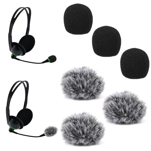 6pcs Microphone Cover, 3 Furry Headset Microphone Protector & 3 Foam Mic Sleeves Mic Windscreen Shield Cover Mic Windshield Top Protection for Lavalier Microphones