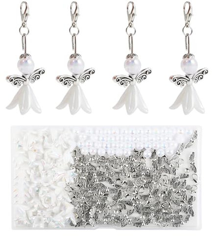 50 Sets Engel Anhänger-Schutzengel Anhänger Set Schlüsselanhänger Selber Machen handgemacht DIY Hochzeit Taufe handgemachte Zubehör Schutzengel Set (Weiß)