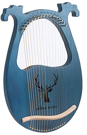 16 Strings Lyre Harp Mahogany Body String Pick Set Pickup 16-Metal-String Solid Wood With Tuning Wrench for children beginners adults bands professionals etc (Blue with deer pattern)