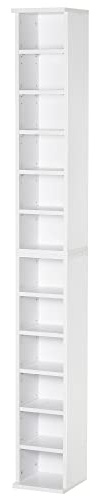 HOMCOM Set 2 Pezzi Scaffali a Colonna Porta CD e DVD a 12 Ripiani Regolabili per 204 CD, Mobile Libreria Alto Salvaspazio in Legno per Camera, Soggiorno e Ufficio, 21x22.5x88.5 cm, Bianco