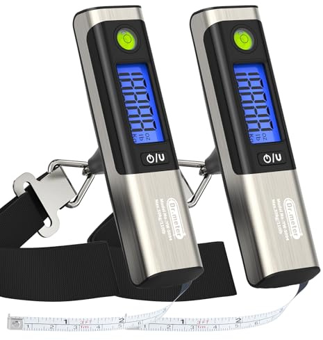 Dr.meter Peso Maletas Viaje, Bascula Maletas Viaje con Cinta Métrica Pack de 2 LCD Portátil Escala de Equipaje 50 kg/110 lb Capacidad Batería Incluida Ideal para Aeropuerto, Viajes y Aire Libre