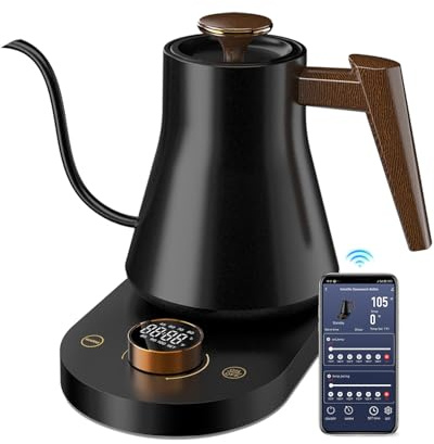 Smart Electric Gooseneck Kettle with WiFi Control, Pour-Over Coffee & Tea Kettle, ±1°F Precise Temp, 100% Stainless Steel Quick Boil Hot Water Heater Keep Warm, Pro Brewing Teapot 0.8L, 1000W