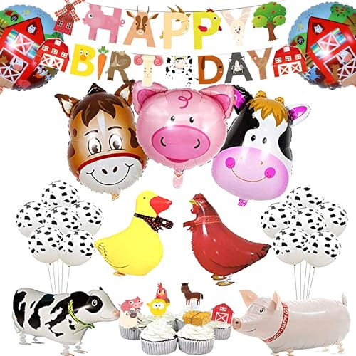FuYelng 29 Piezas Decoración para Fiestas de Animales Granja una Amplia Variedad, Globos Decoraciones de Granja Lindo, para Fiesta Cumpleaños Fiesta Temática Fondo Foto