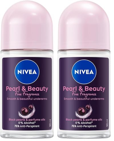 NIVEA Deodorante Roll on Pearl & Beauty Fine Fragrance 50 ml, Deodorante donna antitraspirante per una protezione 72h, Formula con Estratti di Perla Nera e Oli profumati per un fragranza raffinata