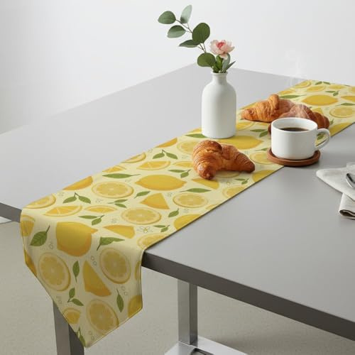 Yellow Lemons White Flowers Green Leaves Table Runner Table Turner for Dining Dresser Runner Kitchen Dining Decoration Spring Theme Kitchen Decor for Home Holiday Decor 18 × 72 inch