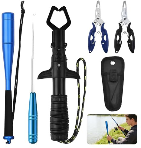 DAJASD 6 set fiskdödare 24,5 cm, aluminium fiskdödare fiskbedövare med rostfritt stål krokborttagare och fiskekniv, fiskbedövare fisketillbehör, för nybörjare utomhus karp öringsfiske