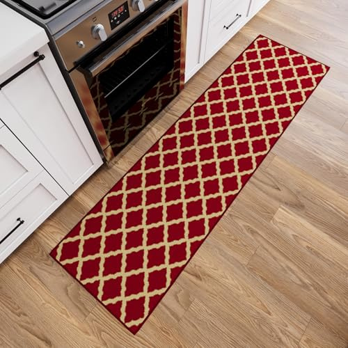 Ottomanson Passatoia con elegante motivo a graticcio, collezione Ottohome, antiscivolo, 57 cm x 210 cm, colore: Rosso