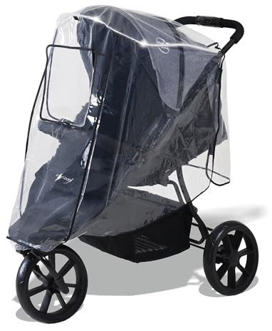 Regenschutz für Baby Jogger und Dreirad Kinderwagen, Regenverdeck Buggy mit Sichtfenster, Reflektorstreifen & Aufbewahrungstasche – Universell Passend