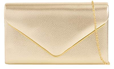 LeahWard Women's Faux Leather Flap Clutch Bags Wedding Party Handbags For Women (Gold)